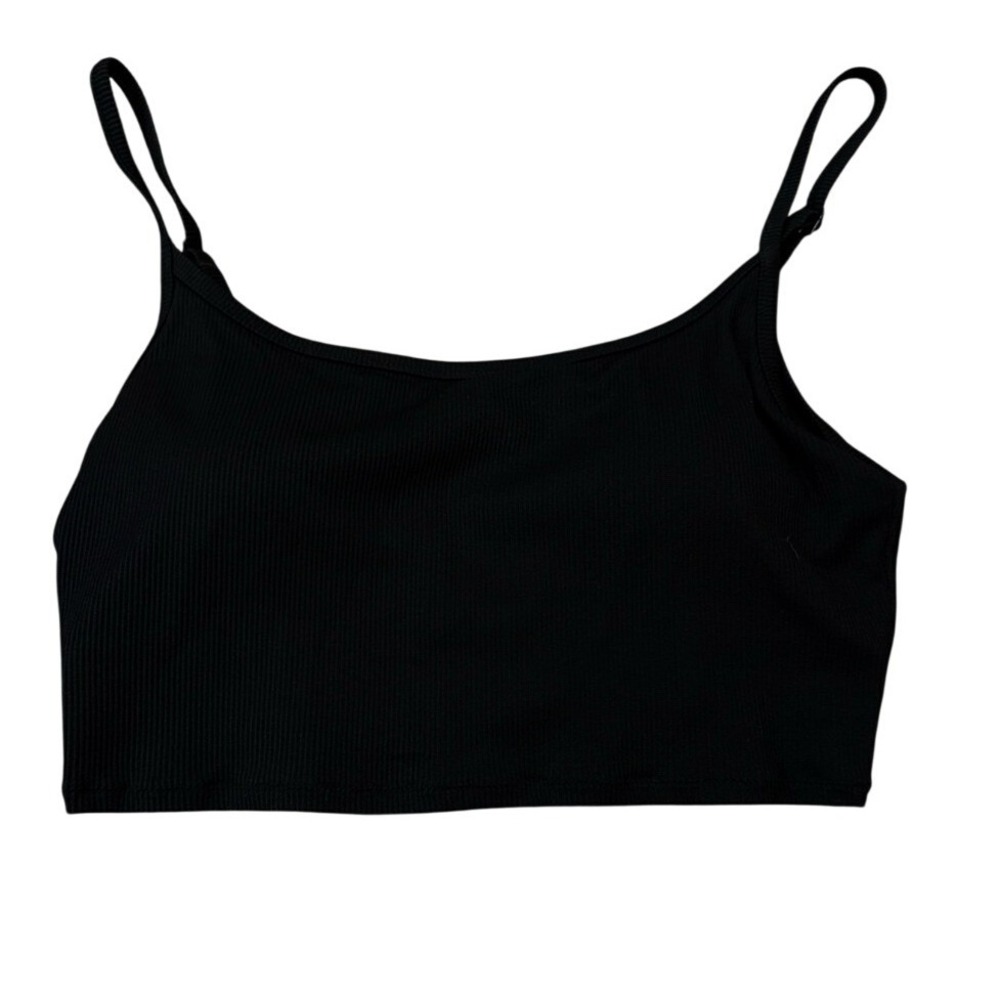 Aerie Black Ribbed Scoop Neck Bikini Swim Top XL Adjustable Straps